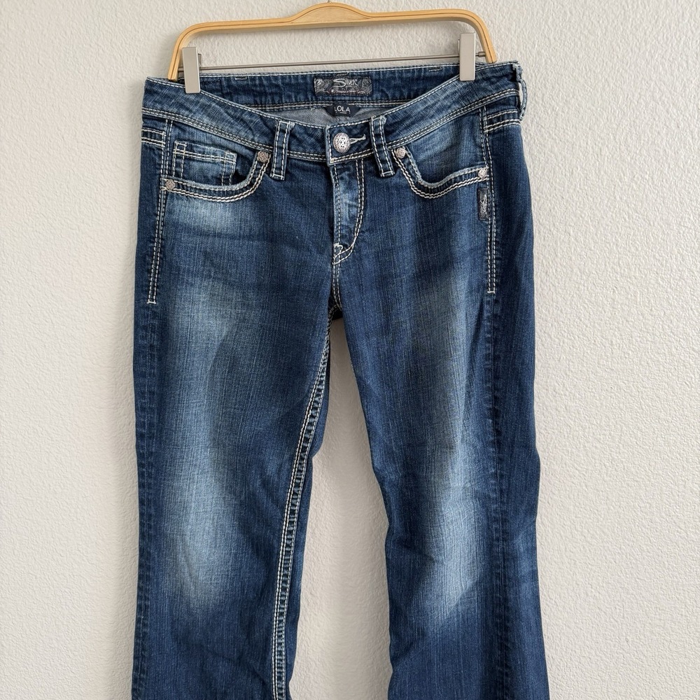 Silver Jeans Women 32 x 31 Blue Lola Straight Mid Rise Stretch Bootcut - Picture 3 of 14